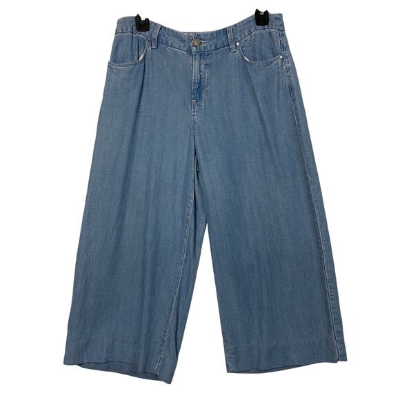 Chico’s Platinum Women's Blue Chambray Wide Leg Pockets Crop Pants Size 4 - Picture 1 of 7